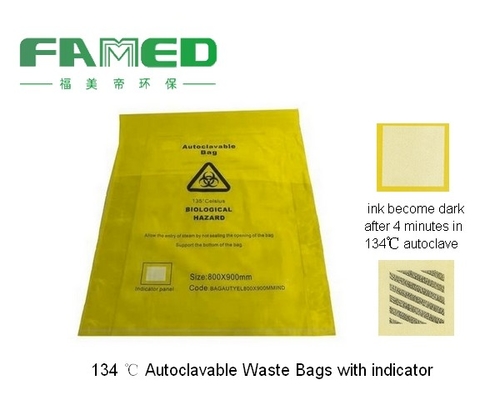 134 ℃ Autoclavable Waste Bags with indicator