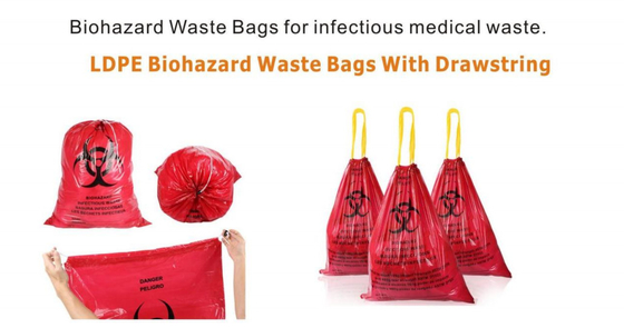 LDPE Biohazard waste bags with drawstring